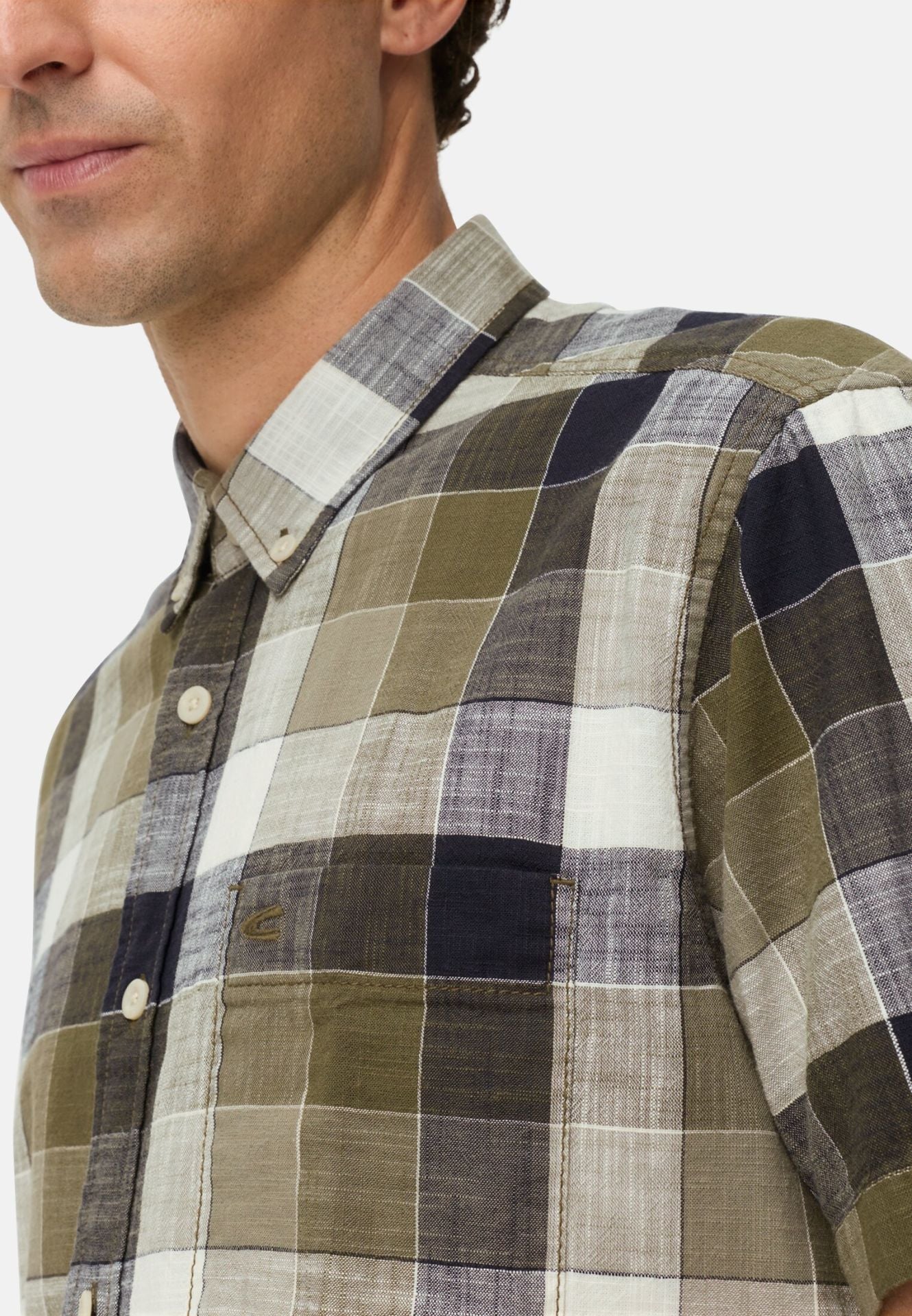 Camel Active miesten lyhythihainen kauluspaita Checked SS Shirt LOS, tummanvihreä