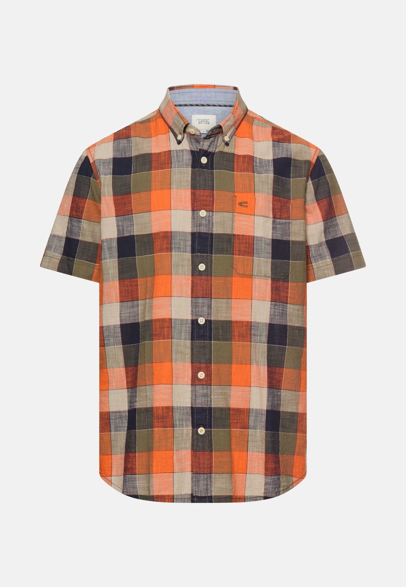Camel Active miesten lyhythihainen kauluspaita Checked Shirt Los, oranssi ruutu