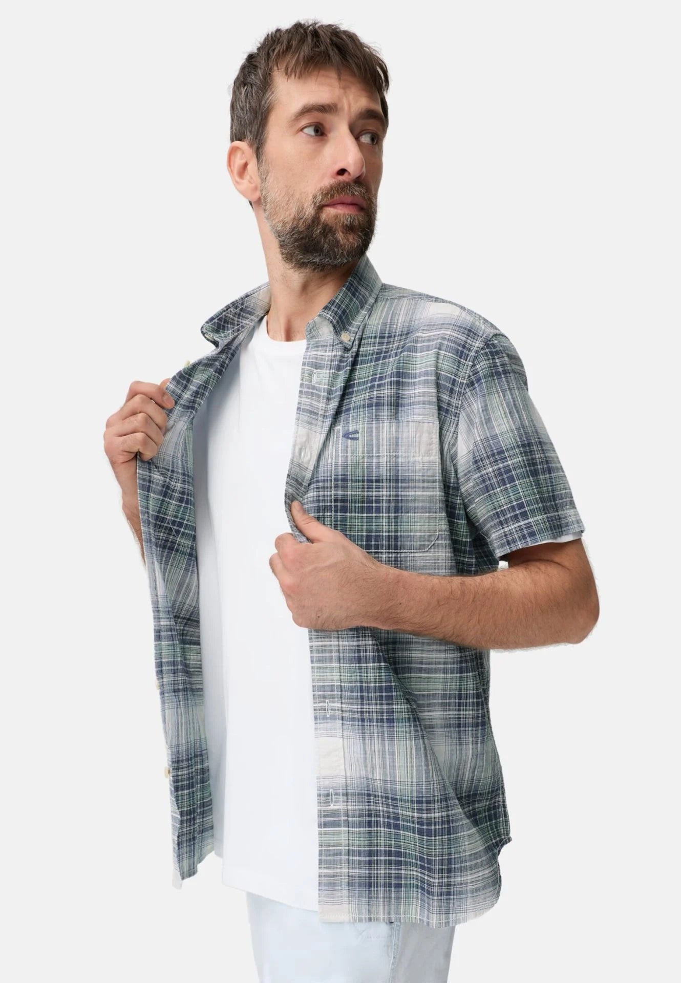 Camel Active miesten lyhythihainen kauluspaita Checked SS Shirt, sininen ruutu