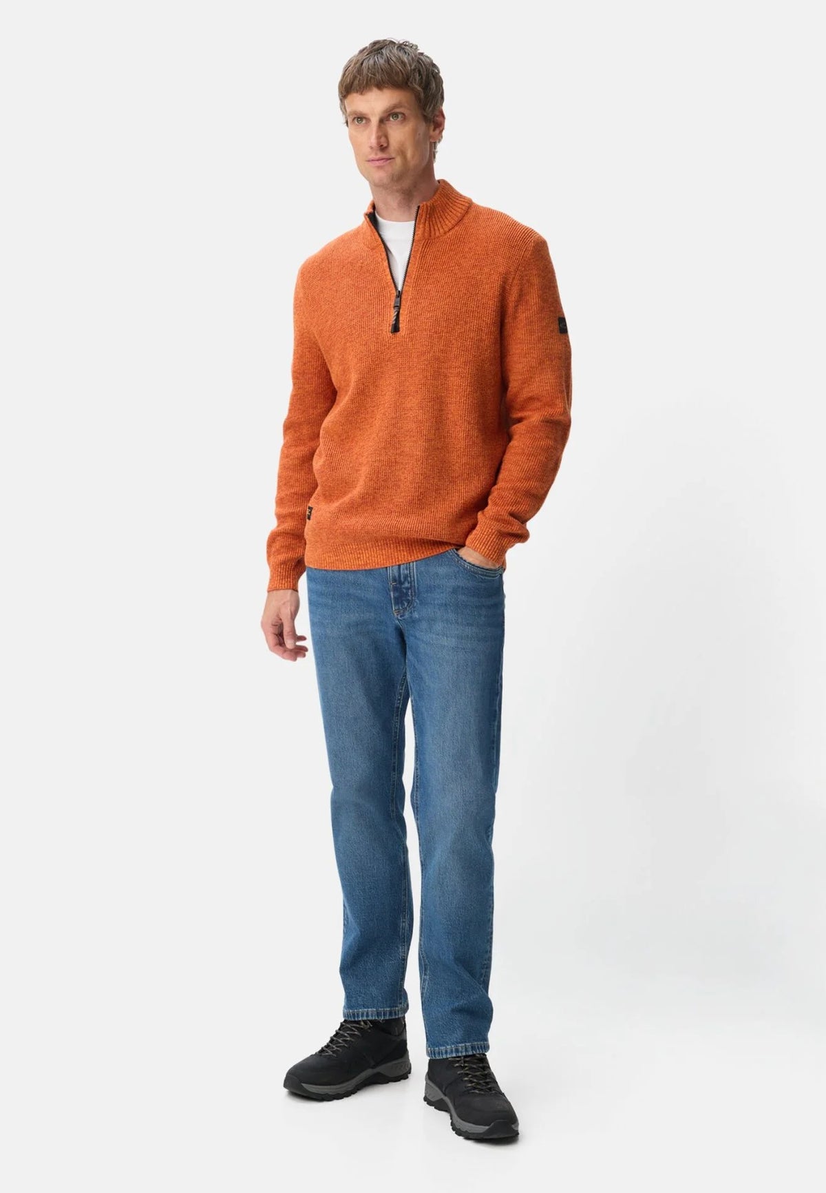Camel Active miesten neulepusero Strick-Troyer mit melierter Struktur, oranssi