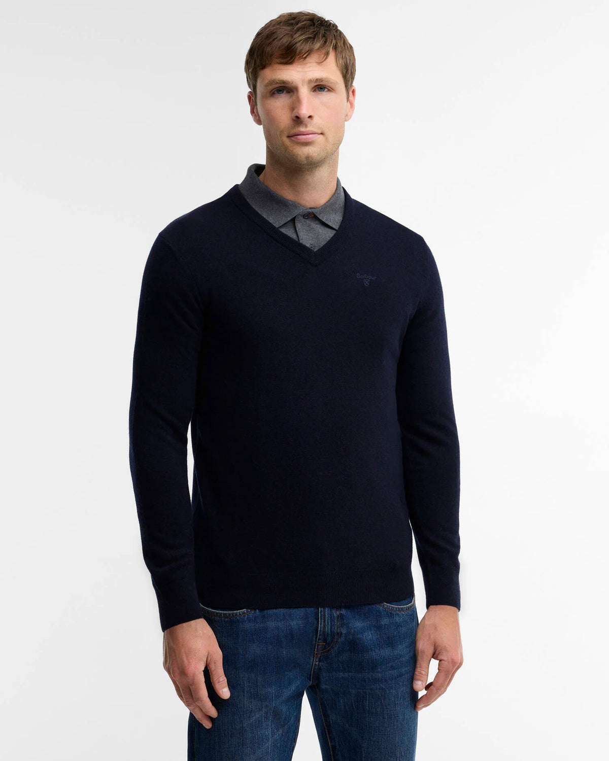 Barbour miesten neulepusero Essential Lambswool V-Neck, tummansininen