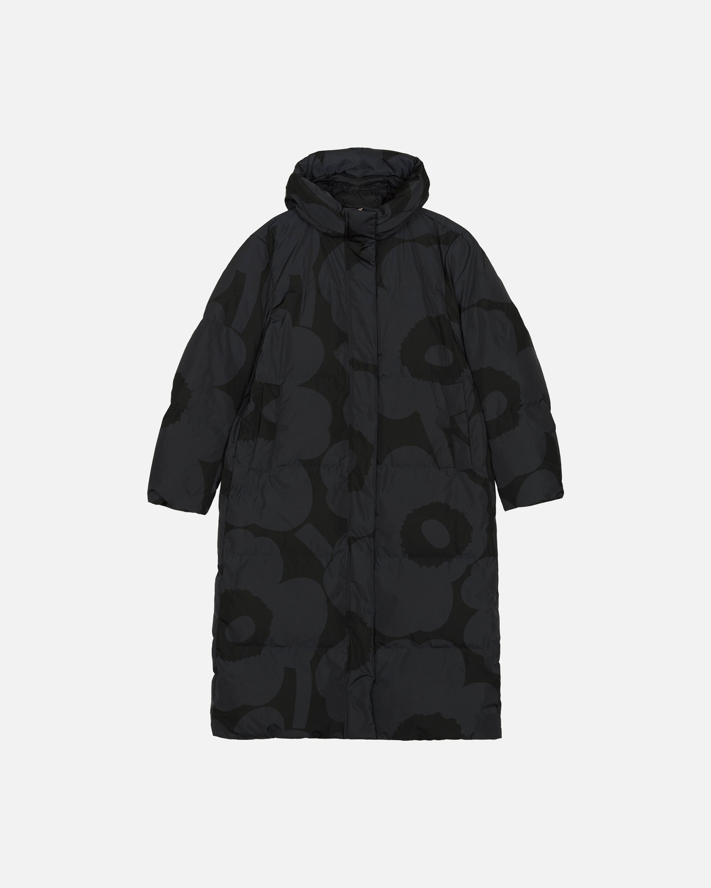 Marimekko naisten untuvatakki Taiottu Unikko, musta kuosi