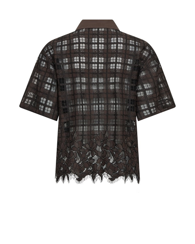 Mos Mosh naisten kauluspaita Lia River Lace Shirt, ruskea kuosi