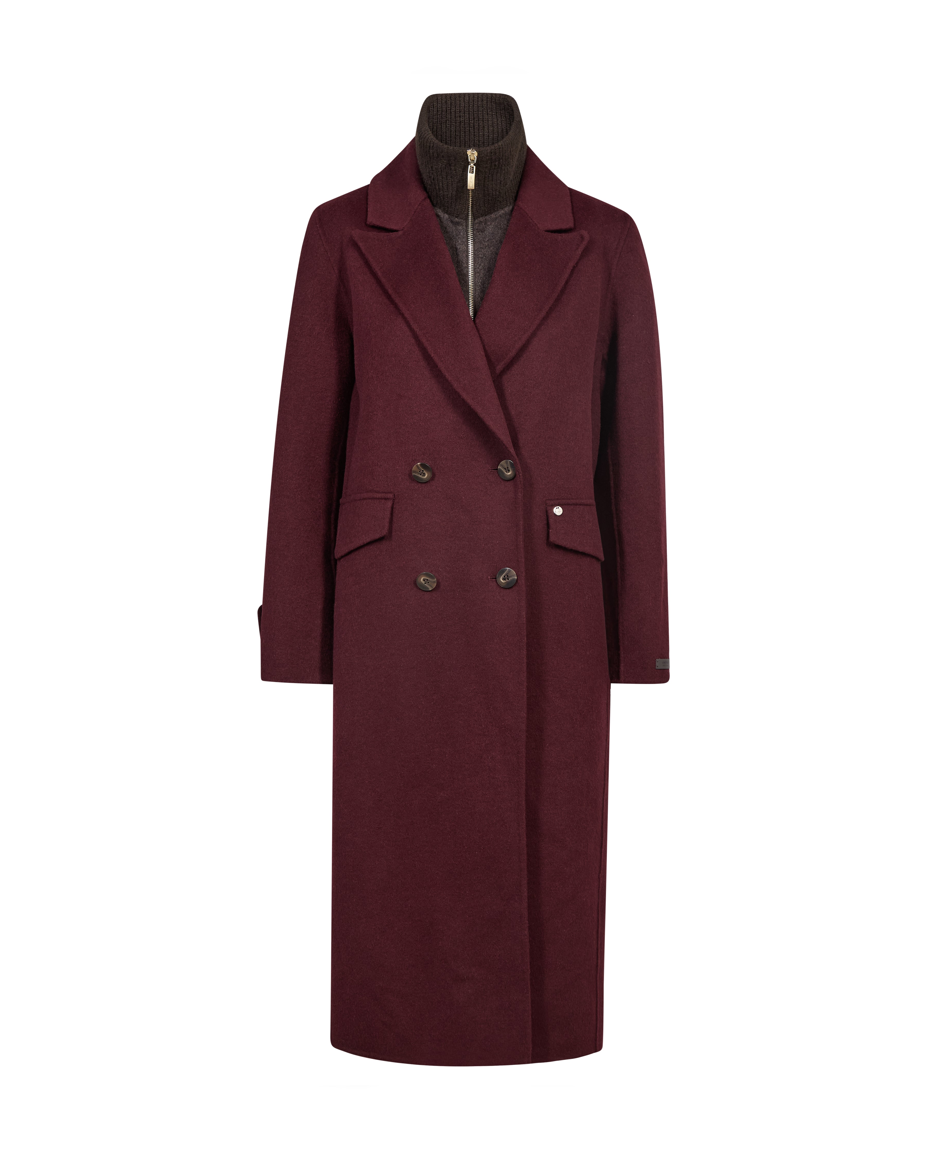 Mos Mosh naisten villakangastakki Alva Loisa Mock Neck Coat, viininpunainen