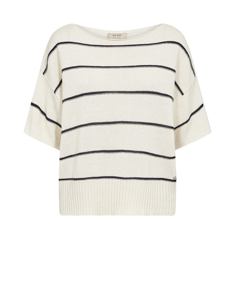 Mos Mosh naisten neule Arlen Papaer SS Knit, raidallinen valkoinen