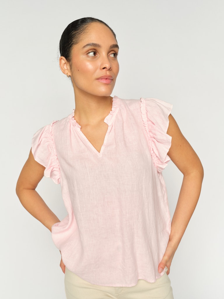 Mos Mosh naisten pusero Tea Linen Blouse, vaaleanpunainen