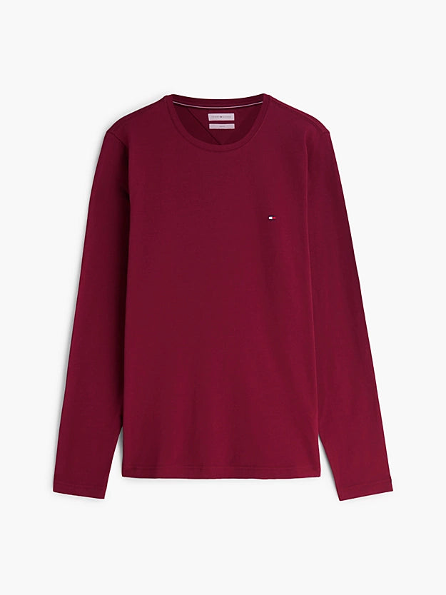 Tommy Hilfiger miesten pitkähihainen paita Stretch Slim Fit Long Sleeve Tee, viininpunainen
