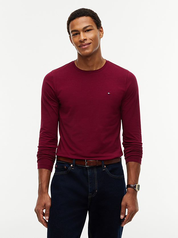 Tommy Hilfiger miesten pitkähihainen paita Stretch Slim Fit Long Sleeve Tee, viininpunainen