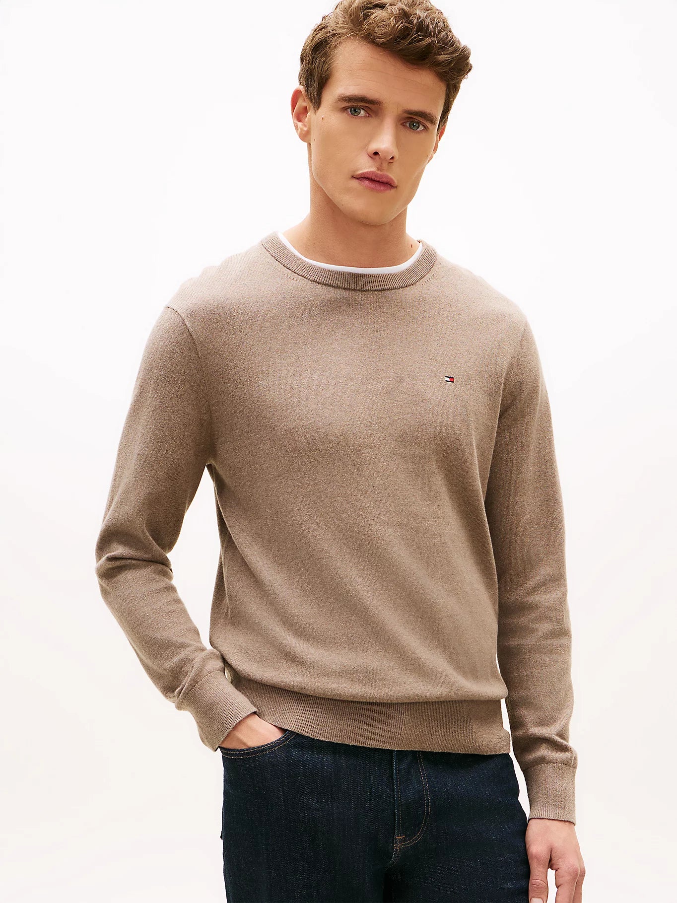 Tommy Hilfiger miesten neulepusero PIMA ORG CTN CASHMERE CREW NECK, kaakaonruskea