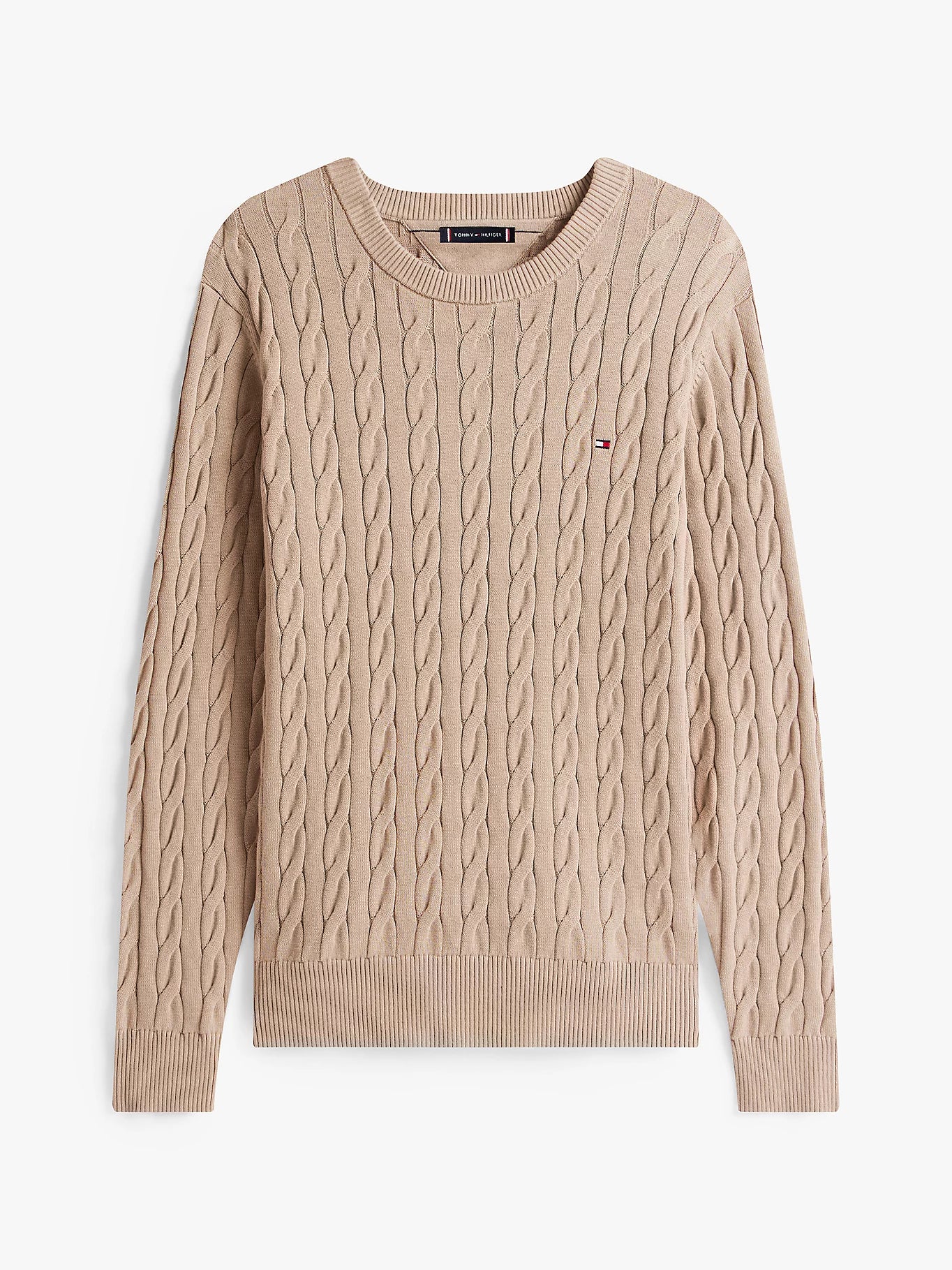 Tommy Hilfiger miesten neulepaita Classic Cotton Cable Crew Neck, beige