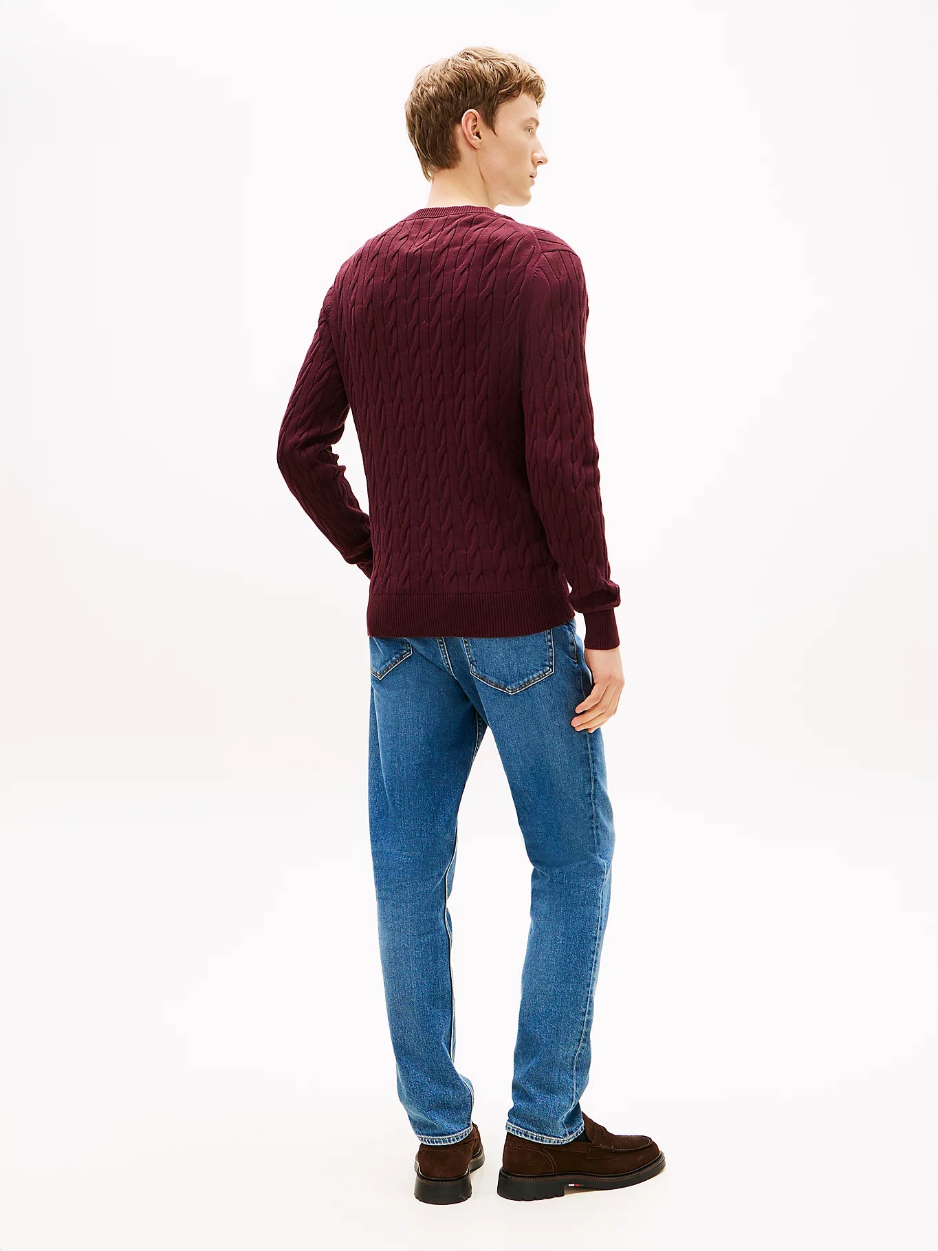 Tommy Hilfiger miesten neulepaita Classic Cotton Cable Crew Neck, viininpunainen