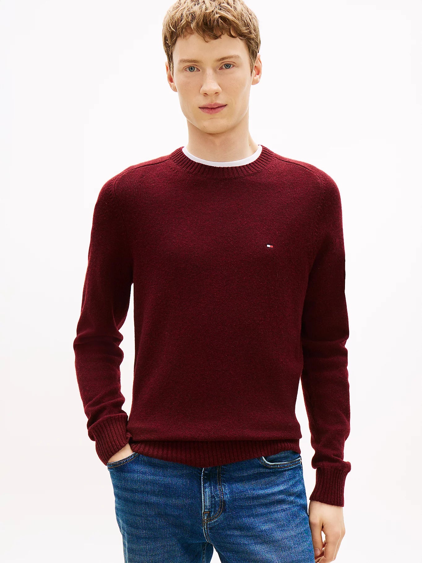 Tommy Hilfiger miesten neulepusero CLAMBSWOOL CREW NECK, viininpunainen