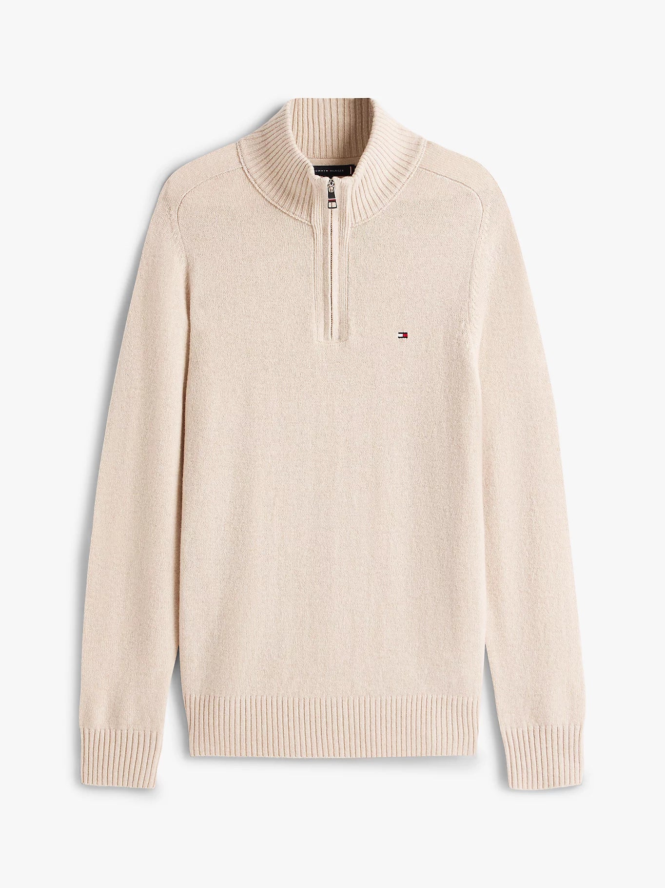Tommy Hilfiger miesten neulepaita Lambswool Zip Mock, beige