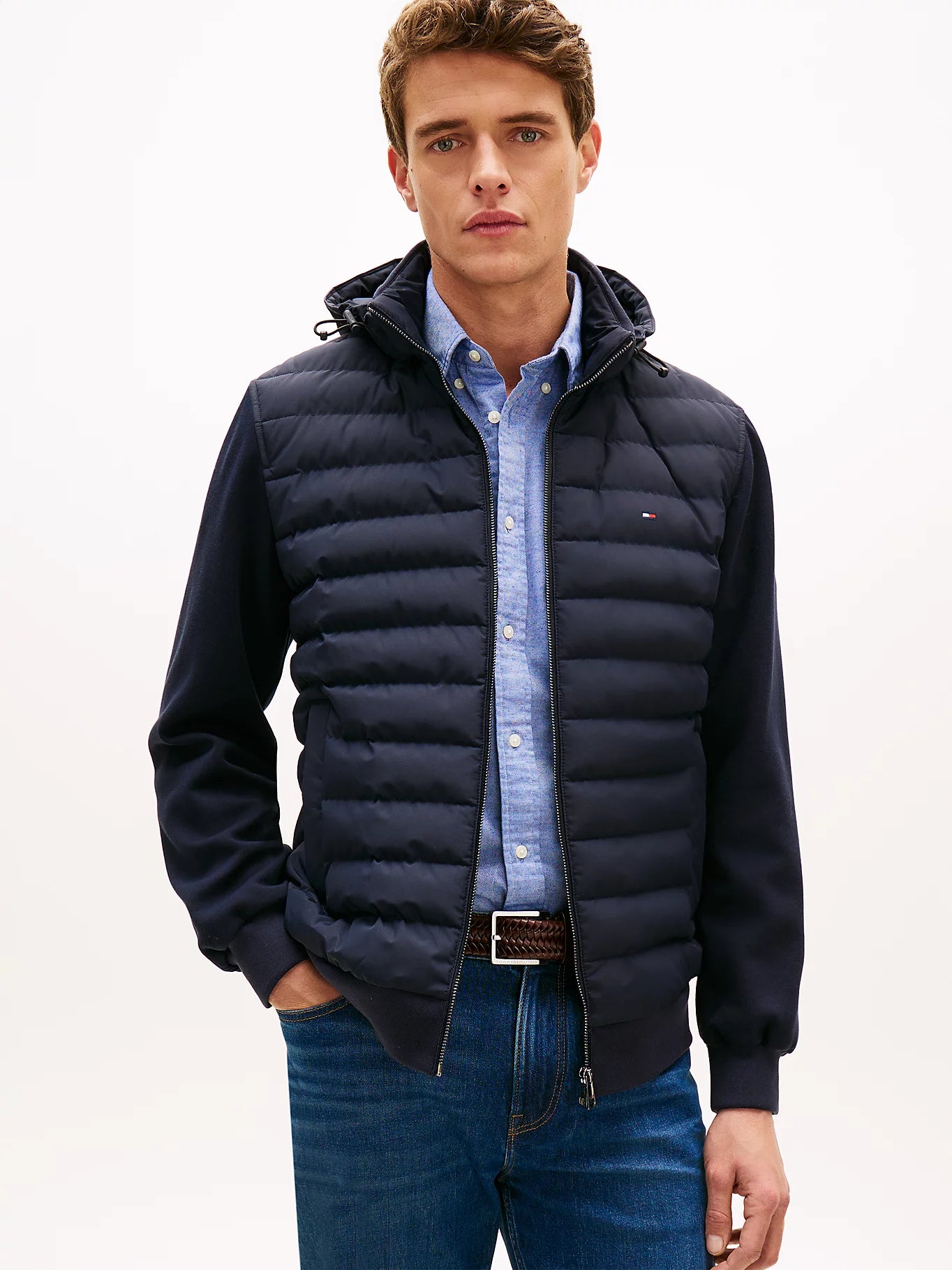 Tommy Hilfiger miesten huppari Mix Media Hooded Zip, tummansininen