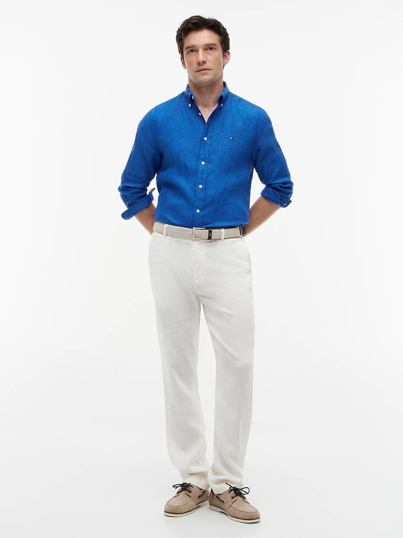 Tommy Hilfiger miesten kauluspaita Pigment Dyed Linen, sininen