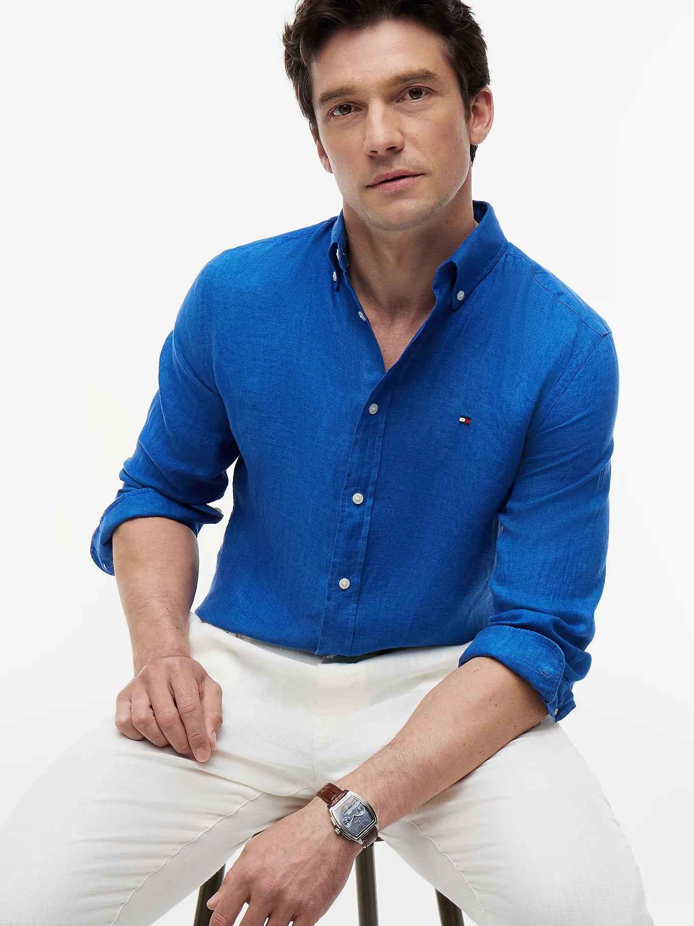 Tommy Hilfiger miesten kauluspaita Pigment Dyed Linen, sininen