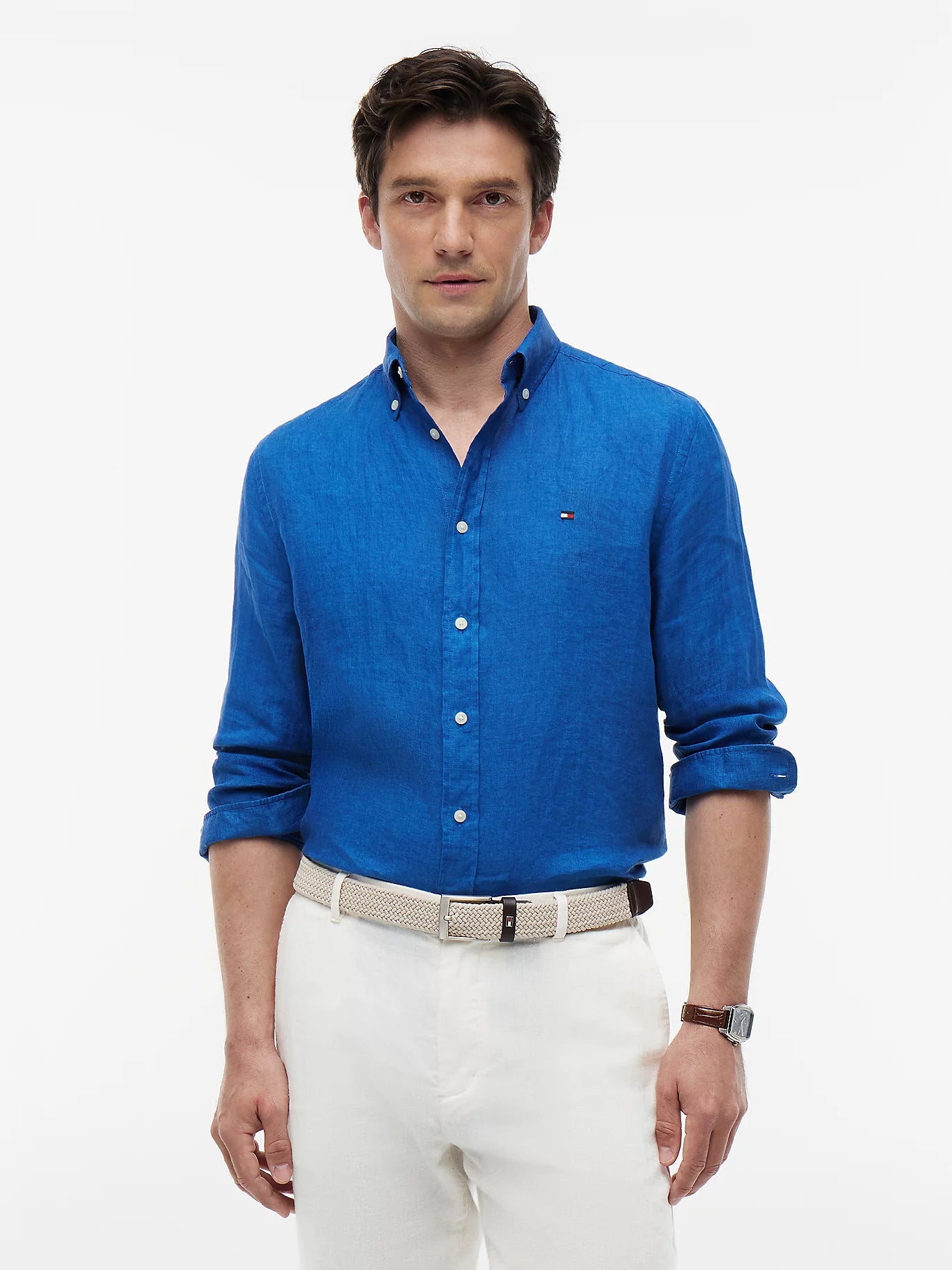 Tommy Hilfiger miesten kauluspaita Pigment Dyed Linen, sininen