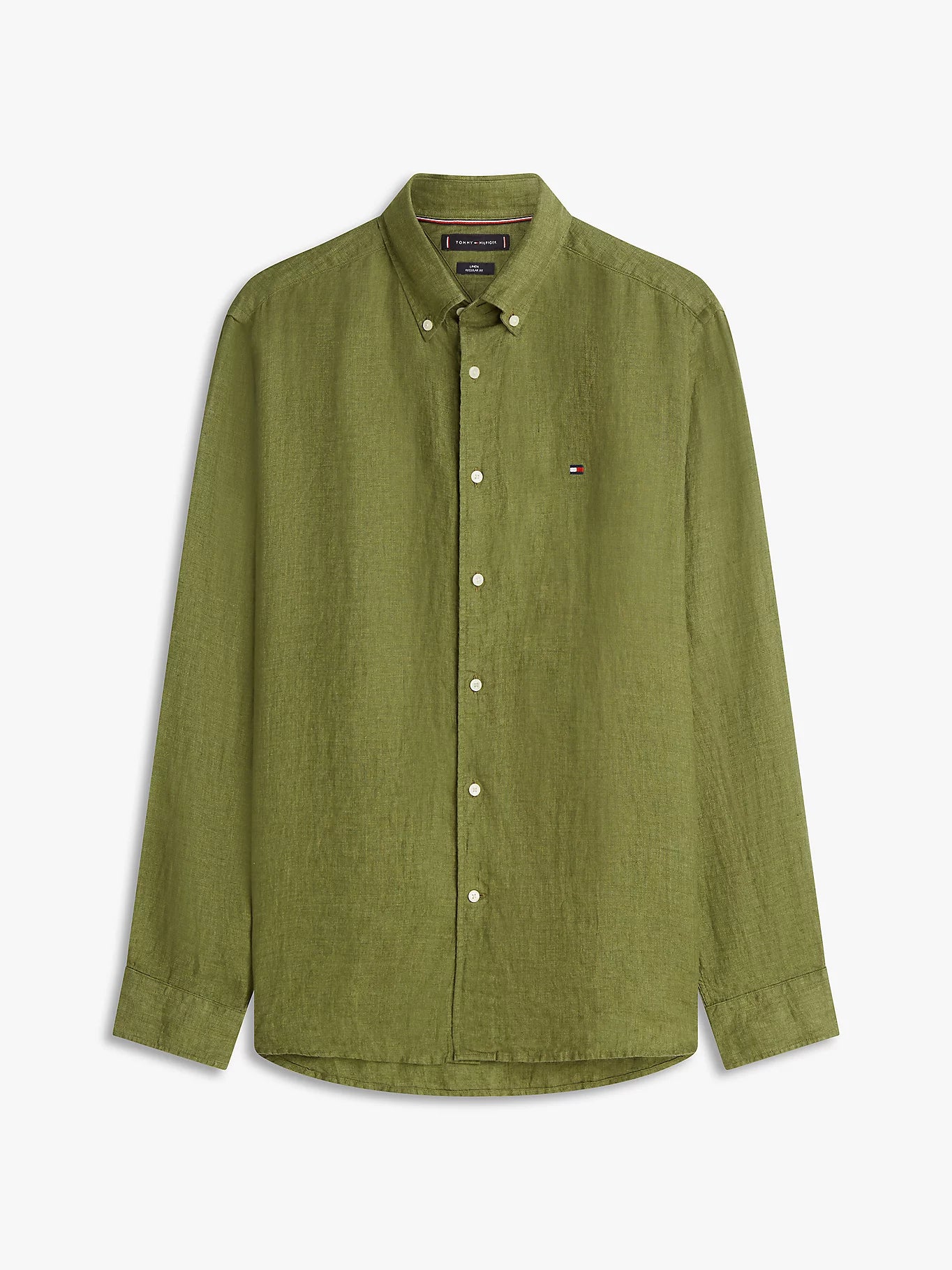 Tommy Hilfiger miesten Kauluspaita Pigment Dyed Linen Solid RF Shirt, tummanvihreä