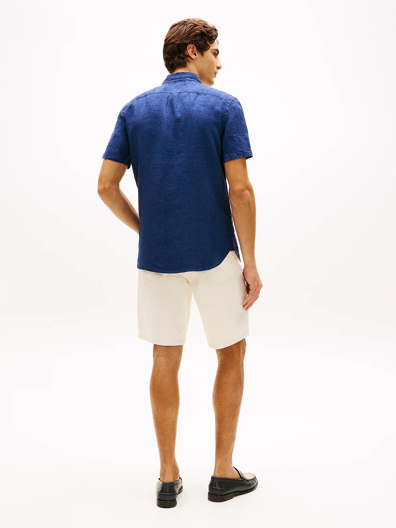 Tommy Hilfiger miesten lyhythihainen kauluspaita Pigment Dyed Linen RF Shirt SS, tummansininen