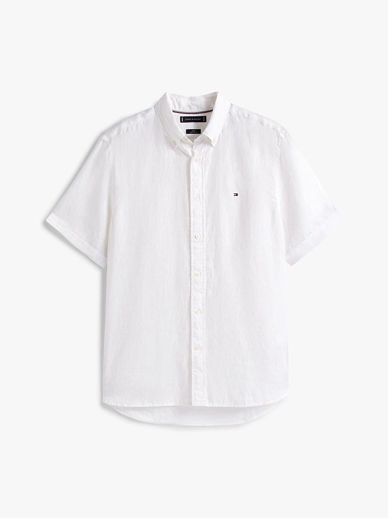 Tommy Hilfiger miesten lyhythihainen kauluspaita Pigment Dyed Linen RF Shirt, valkoinen