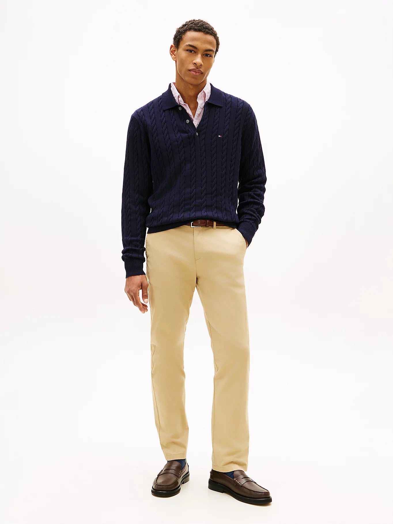 Tommy Hilfiger miesten neulepusero Classic Cotton Cable LS Polo, tummansininen