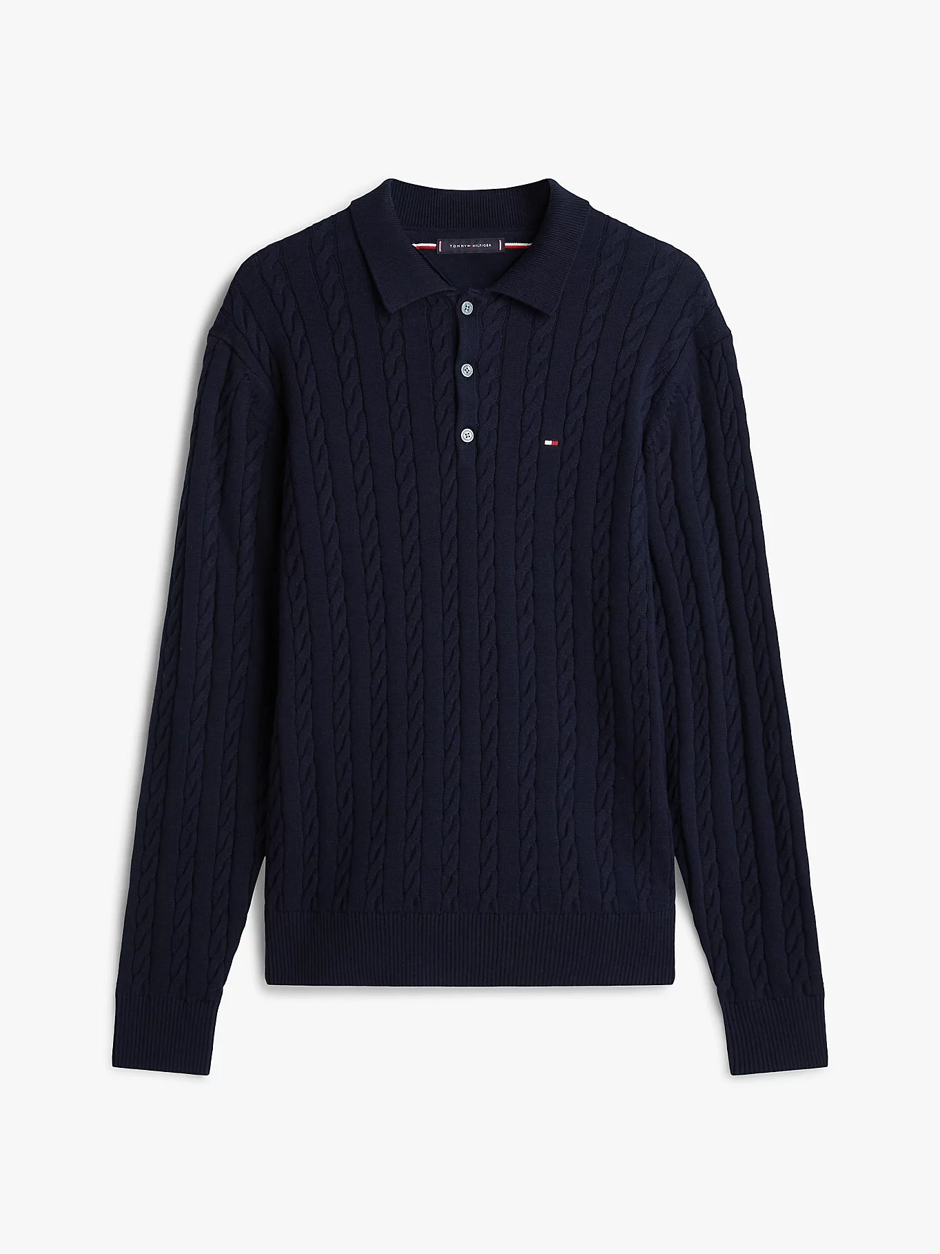 Tommy Hilfiger miesten neulepusero Classic Cotton Cable LS Polo, tummansininen
