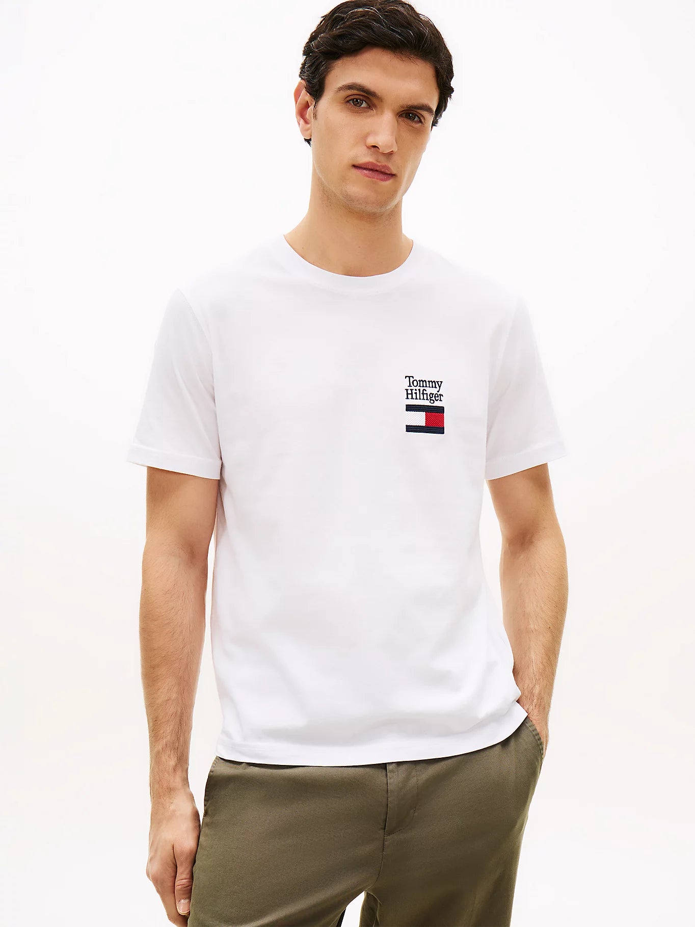 Tommy Hilfiger miesten T-paita Brand Love Text Stack Tee, valkoinen