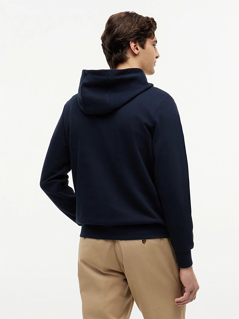 Tommy Hilfiger miesten huppari Script Flag Hoodie, tummansininen, yksivärinen tummansininen huppari joustavilla resoreilla ja klassisella leikkauksella, pehmeää ja kestävää materiaalia.