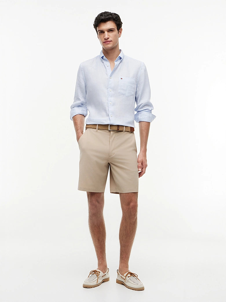 Tommy Hilfiger miesten kauluspaita Pigment Dyed Linen RF Shirt SS, vaaleansininen