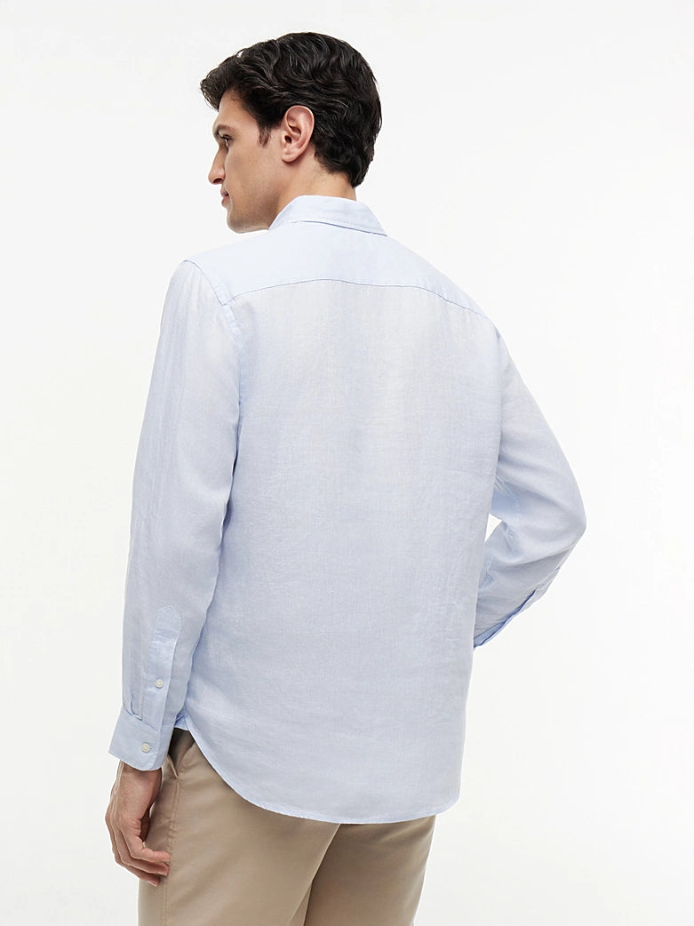 Tommy Hilfiger miesten kauluspaita Pigment Dyed Linen RF Shirt SS, vaaleansininen