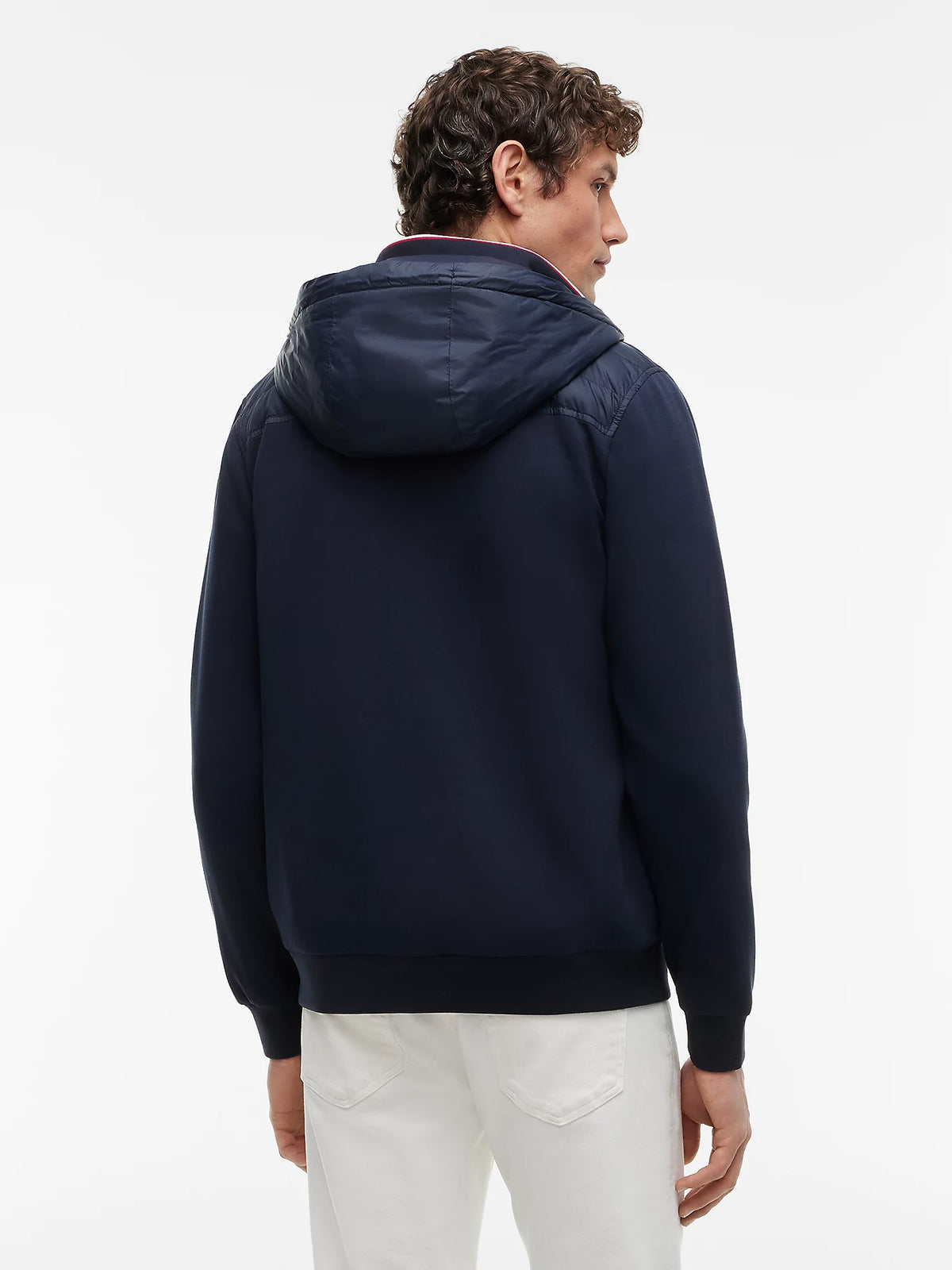 Tommy Hilfiger miesten hybriditakki Mixed Texture Zip-Thru Hooded Sweatshirt, tummansininen