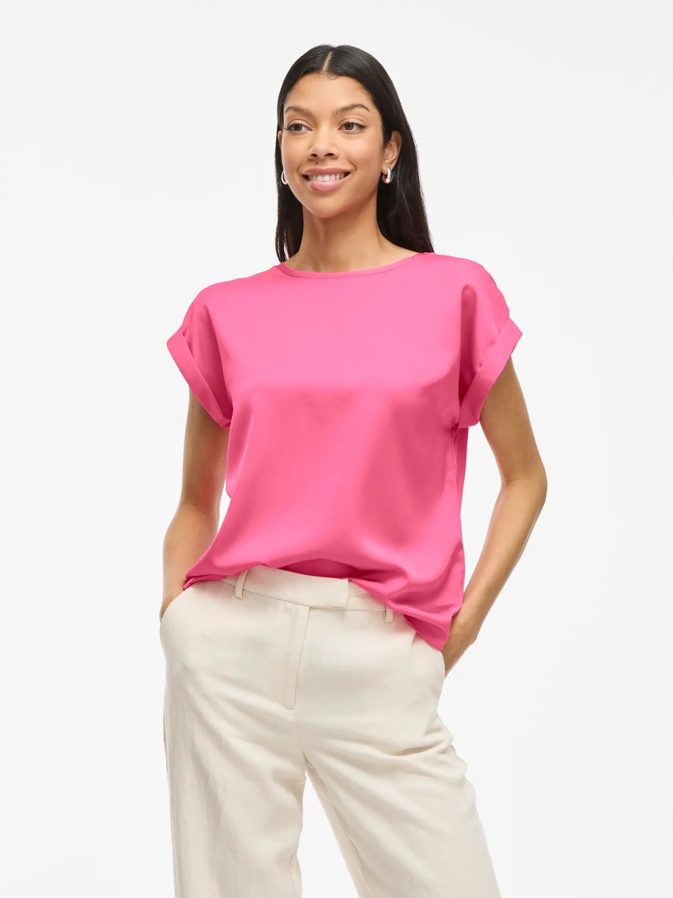 Vila naisten paita VIEllette S/S Satin Top - Noos, Sangria Sunset