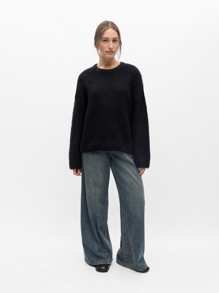 Object naisten neulepusero Harry L/S LO Knit Pullover, musta