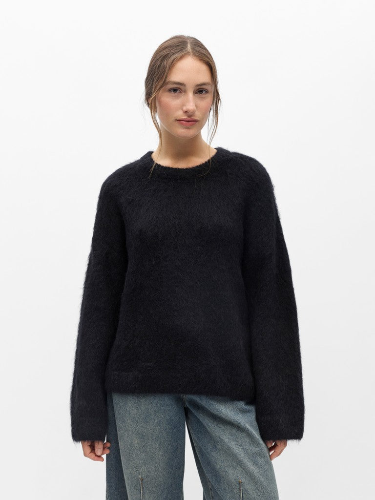 Object naisten neulepusero Harry L/S LO Knit Pullover, musta