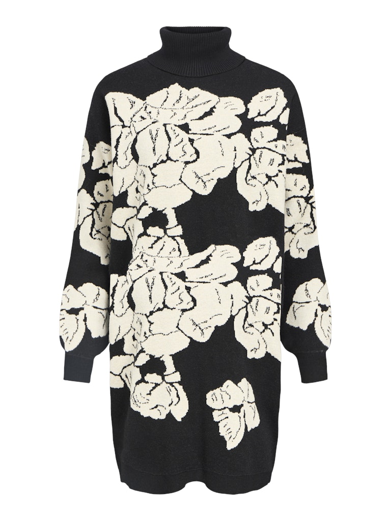 Object naisten neulemekko Ray L/S Knit Rollneck Dress, Black Sandshell flow