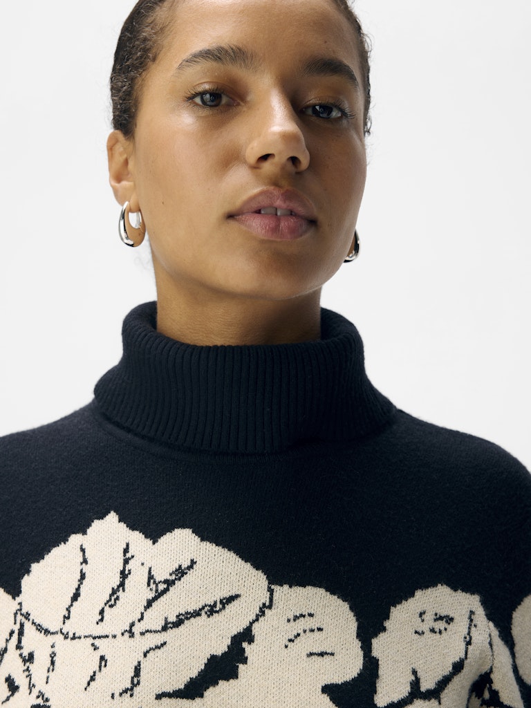 Object naisten neulemekko Ray L/S Knit Rollneck Dress, Black Sandshell flow