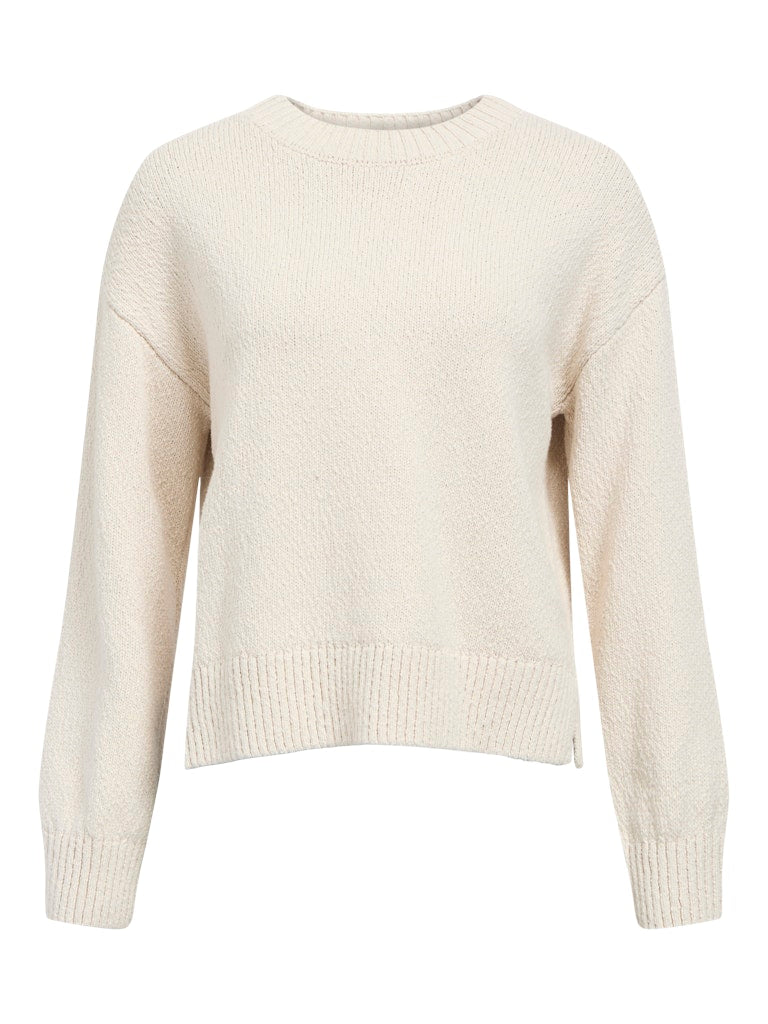 Object naisten neulepusero Objsima L/S Lo Knit Pullover Noos, White Sand