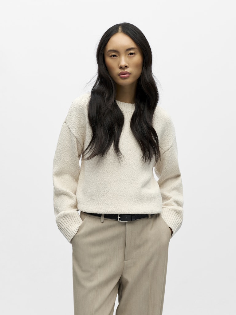 Object naisten neulepusero Objsima L/S Lo Knit Pullover Noos, White Sand