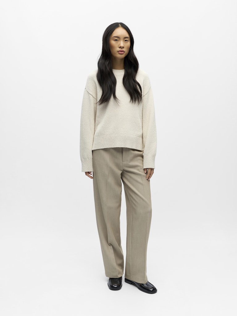 Object naisten neulepusero Objsima L/S Lo Knit Pullover Noos, White Sand