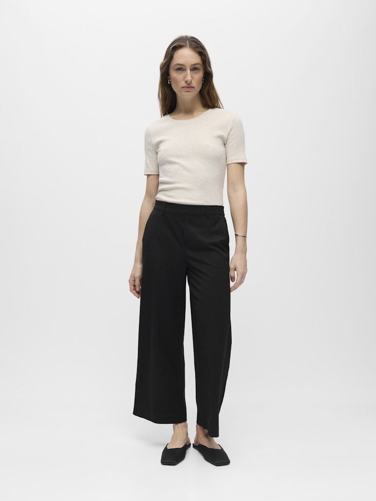 Object naisten housut OBJLisa Cropped Wide Pant Div, Black