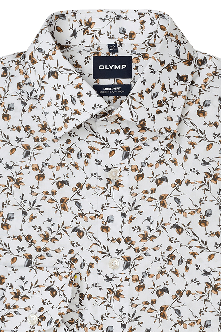 Olymp miesten kauluspaita Luxor Modern Fit Floral Non Iron +hiha, valkopohjainen kuosi