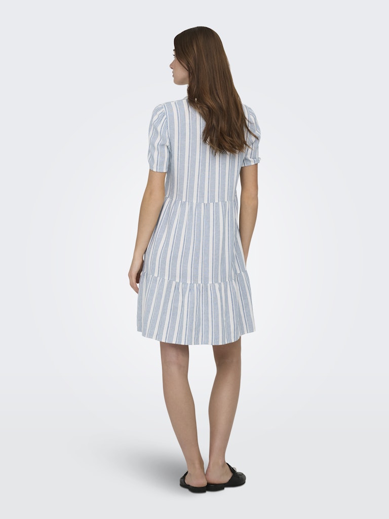 Only naisten mekko ONLTiri-Goa SS V-Neck Lin Dress, raidallinen sininen