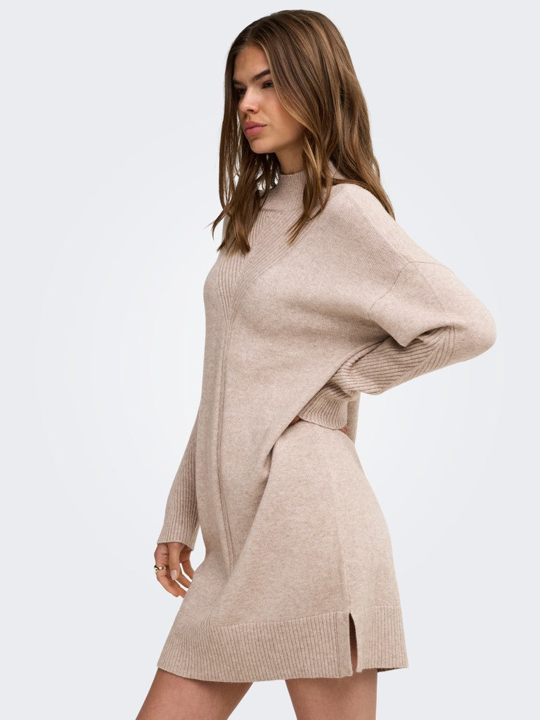 Only naisten neulemekko Princess Highneck Dress, Mocha Meringue Detail: Melange
