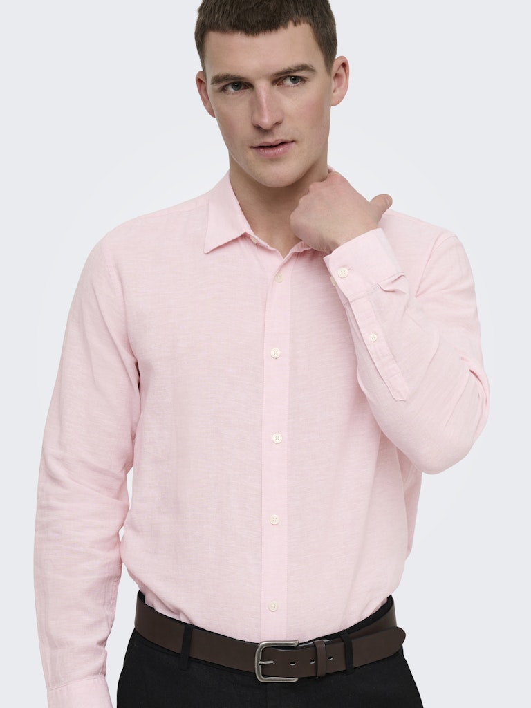 Only and Sons miesten kauluspaita ONSCaiden Life LS Solid Linen Blend Noos, Veiled Pink