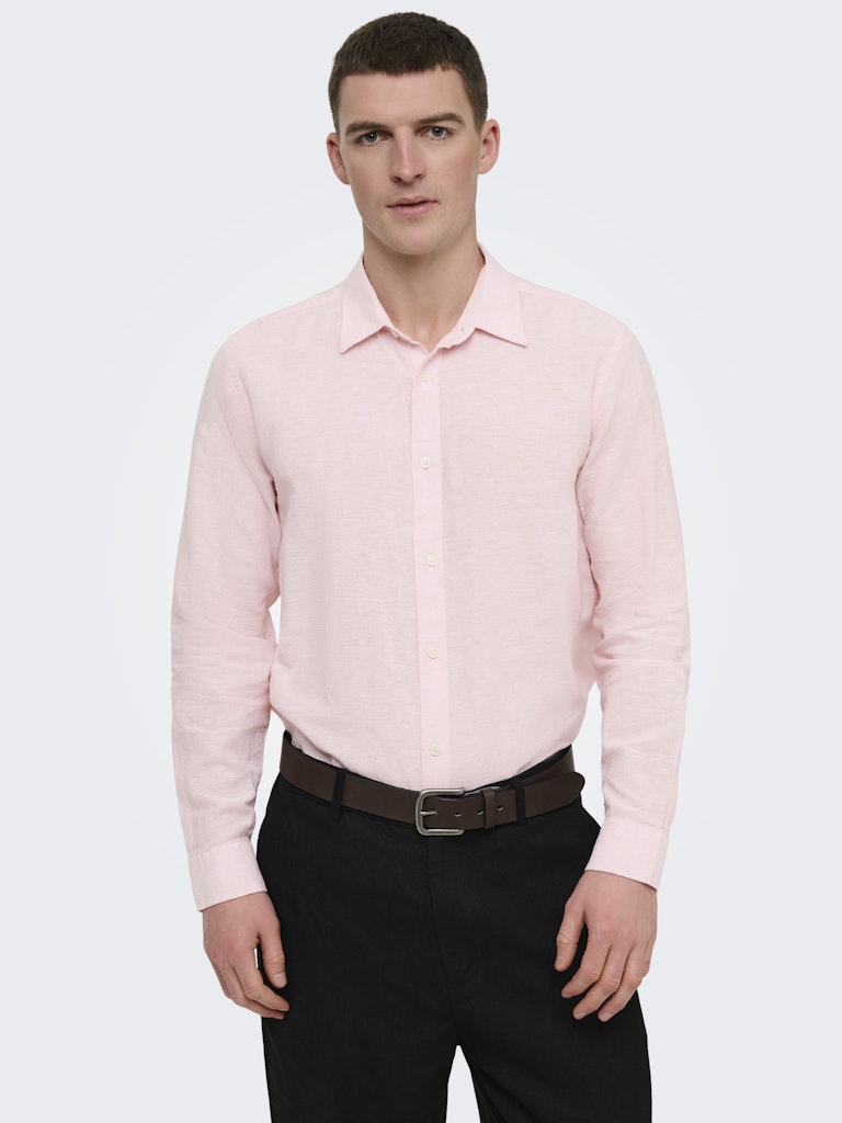 Only and Sons miesten kauluspaita ONSCaiden Life LS Solid Linen Blend Noos, Veiled Pink