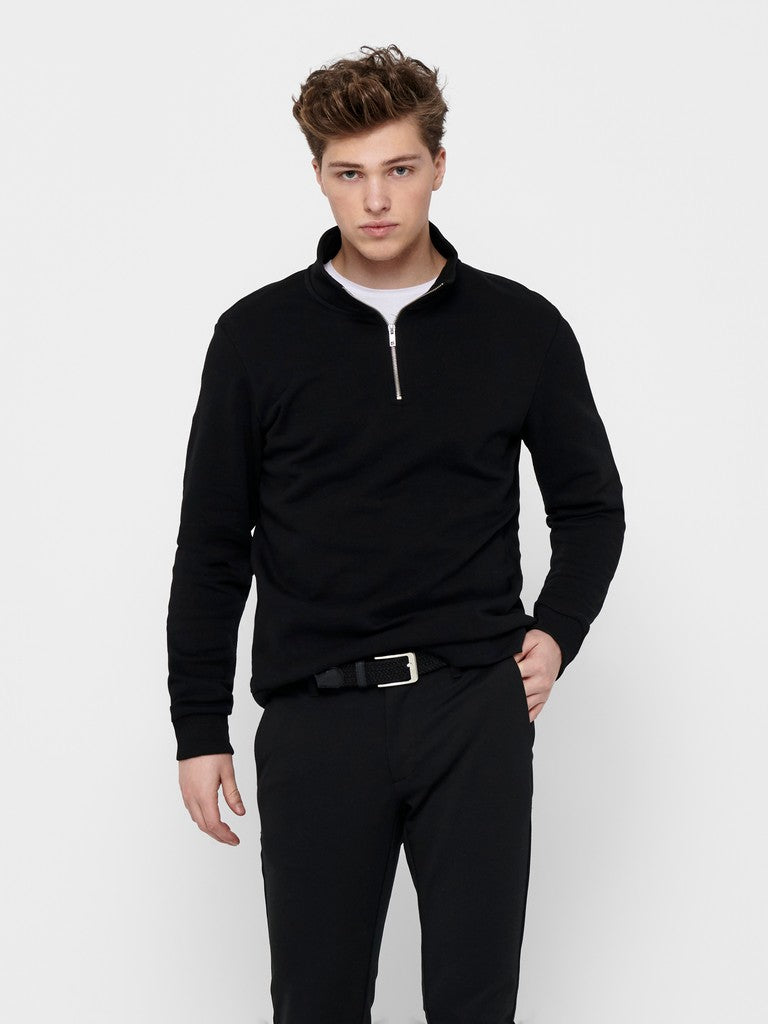 Only & Sons miesten collegepaita OnsCeres Half Zip, musta