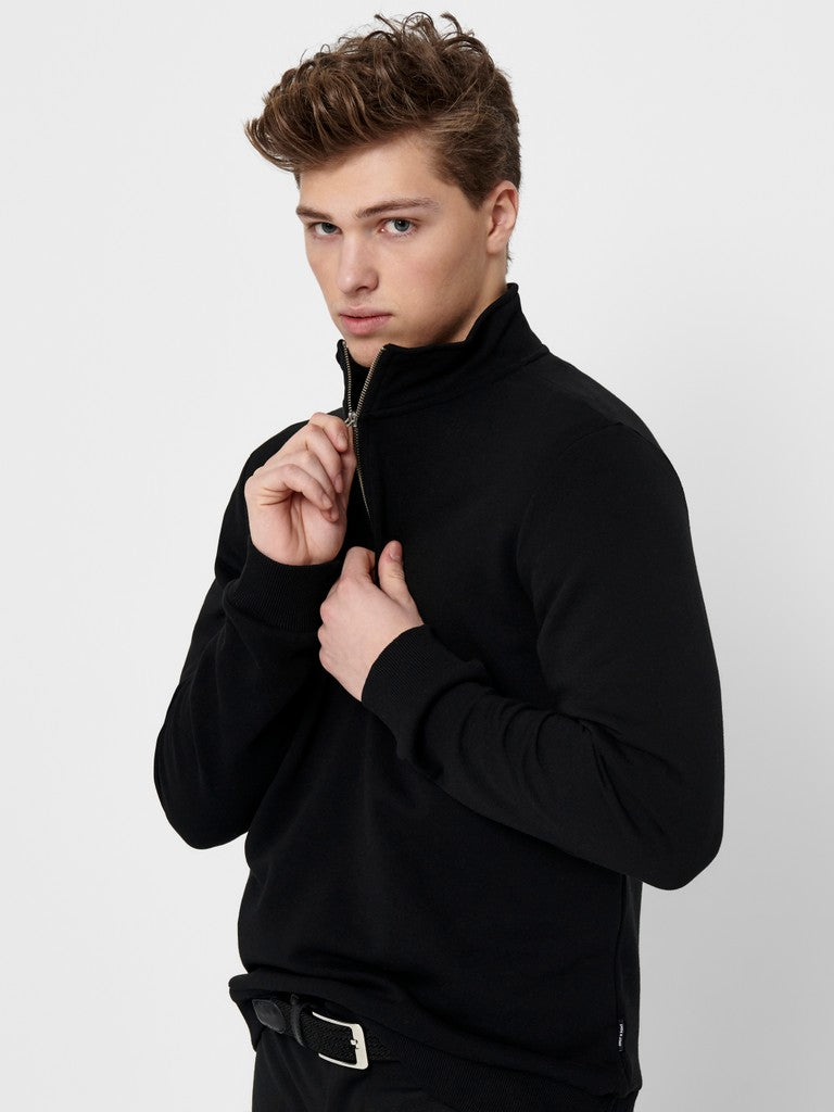 Only & Sons miesten collegepaita OnsCeres Half Zip, musta