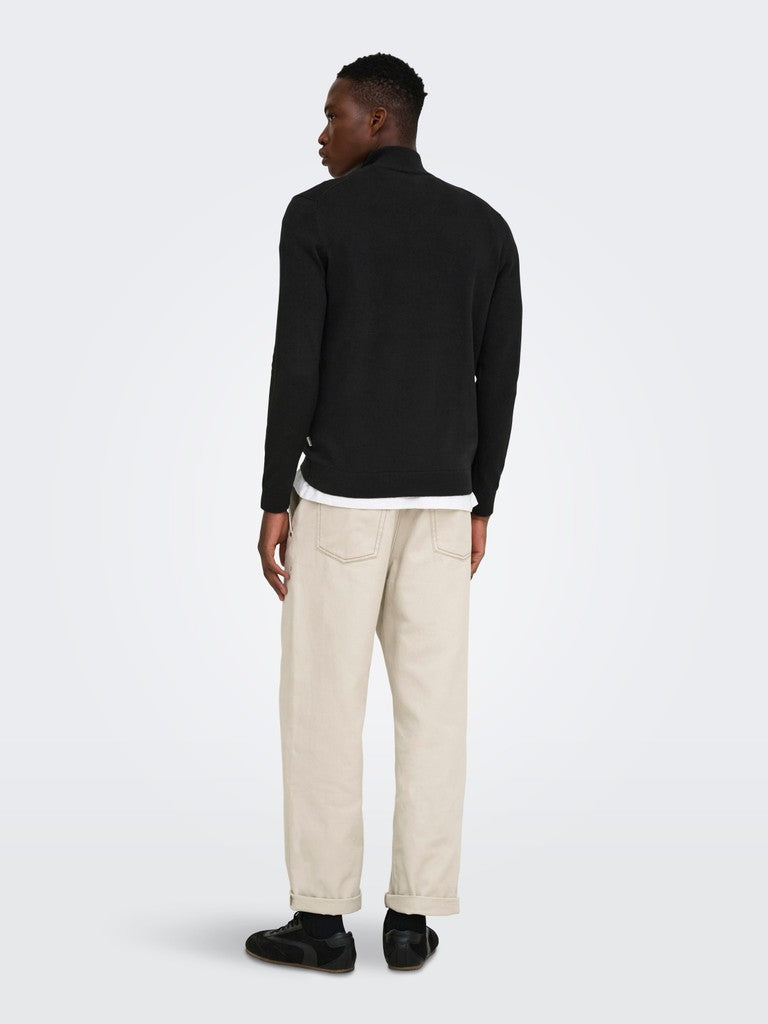 Only and Sons miesten neulepusero Alex Half Zip, musta