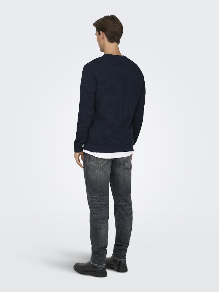 Only and Sons miesten neulepusero ONSBERRY REG 12 LS CREW KNIT FRML NOOS, Dark Sapphire