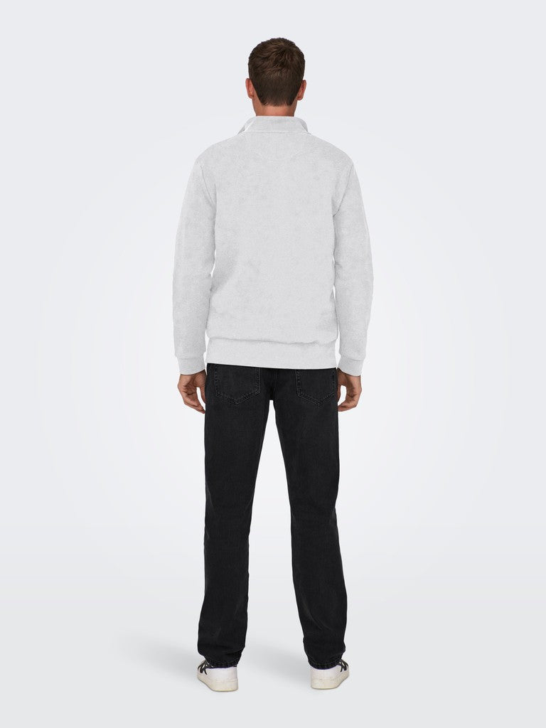Only and Sons miesten collegepaita Ceres Half Zip, Super Light Grey Melange